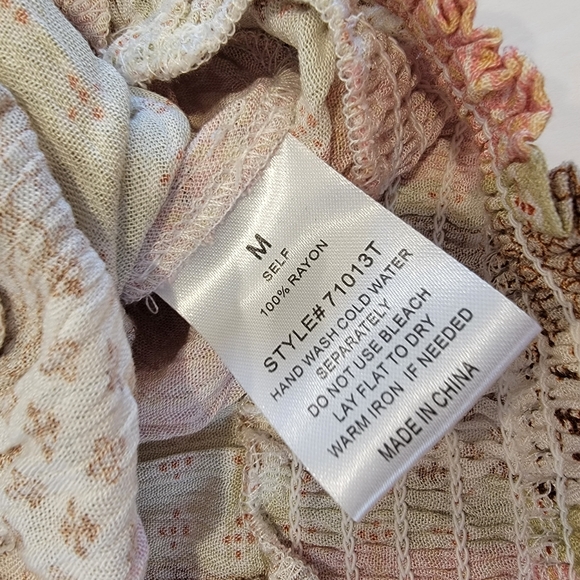 Blue B Collection Dolman Wrap Smocked Waist Crop Top Size Medium Pink Tan - Picture 8 of 13